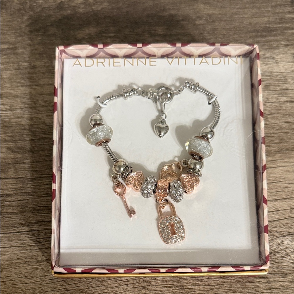 Adrienne Vittadini Silver and Rose Gold Charm Bracelet